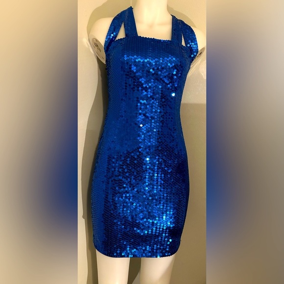 royal blue sequined sz 6 women’s short cocktail dress, party, gala - Picture 1 of 11